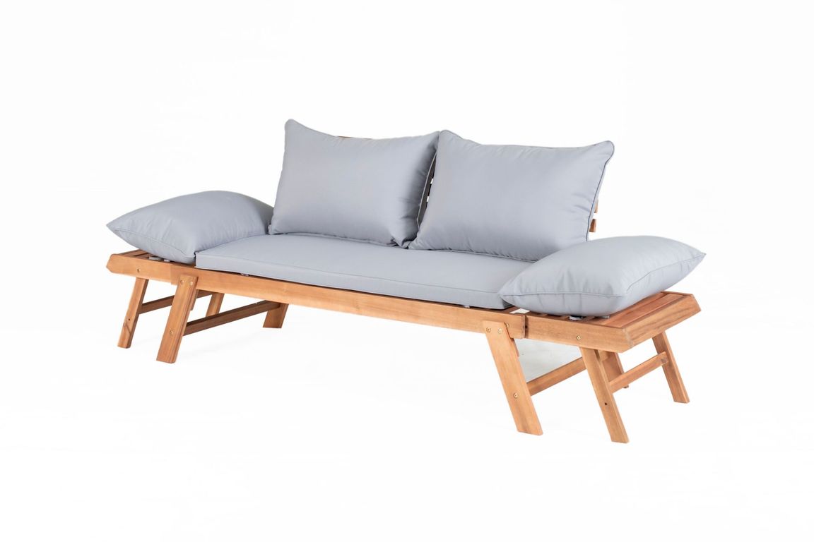 Banca de madera con cojín tapizado